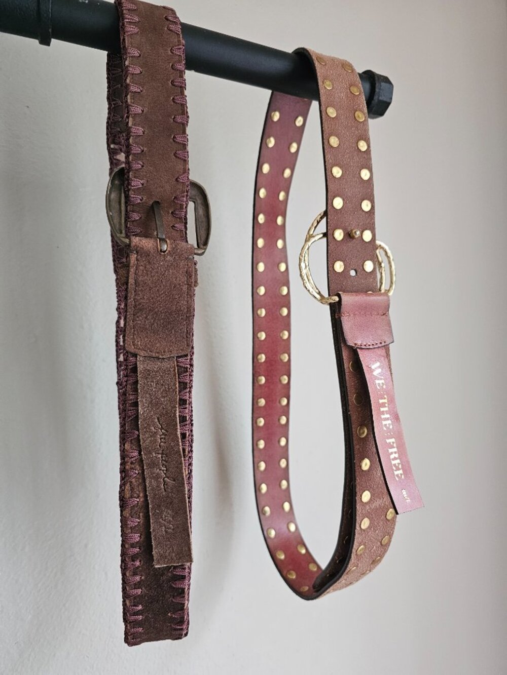 We The Free Free People Lasso Cognac Leather Studded Belt Patchwork Suede Belts - Picture 4 of 9